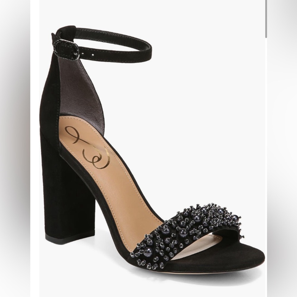 Sam Edelman Yaro Perla Ankle-Strap Black Suede Dress Sandals